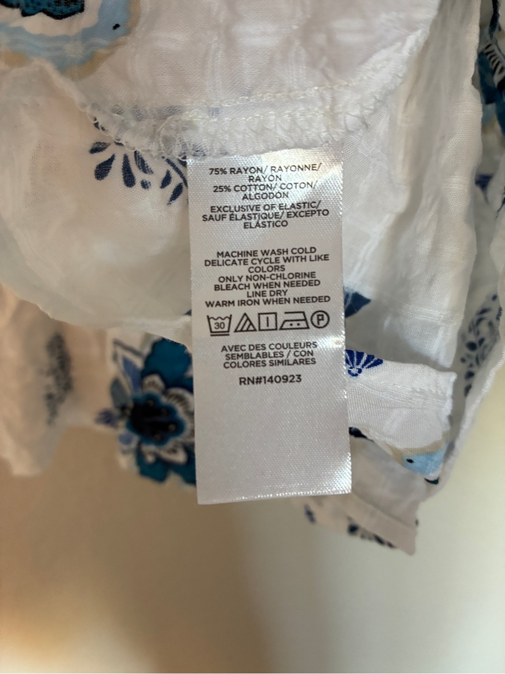 Unbranded Cotton-Blend White Sleeveless Peplum Top with Blue Floral Print Boho - Picture 7 of 7